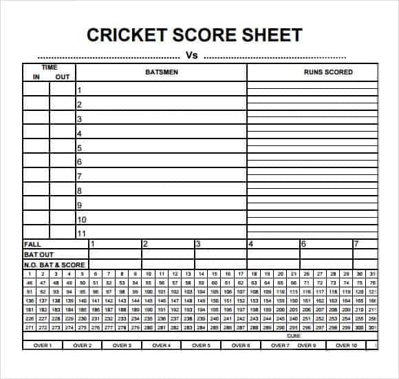 4 Cricket Score Sheets Excel Word Excel Fomats