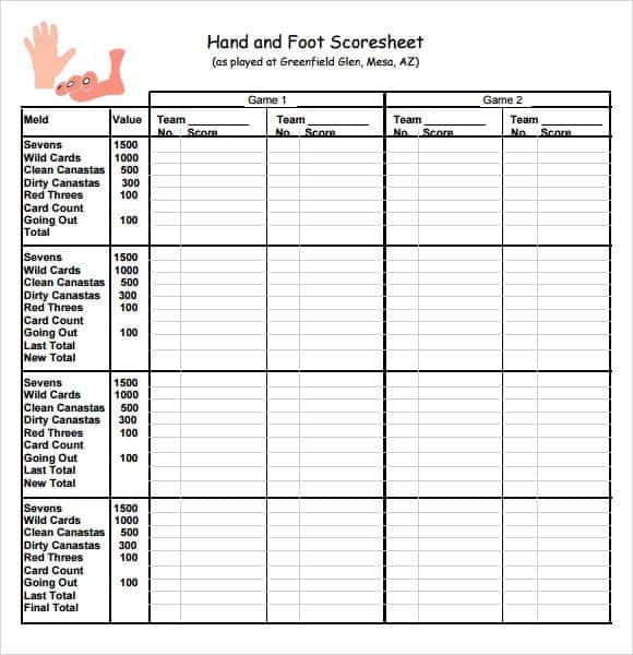 Canasta Score Sheets Word Excel Fomats