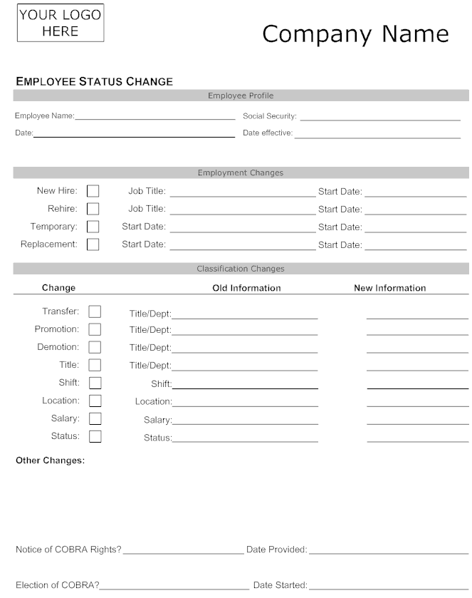 Employee Status Change Forms Find Word Templates