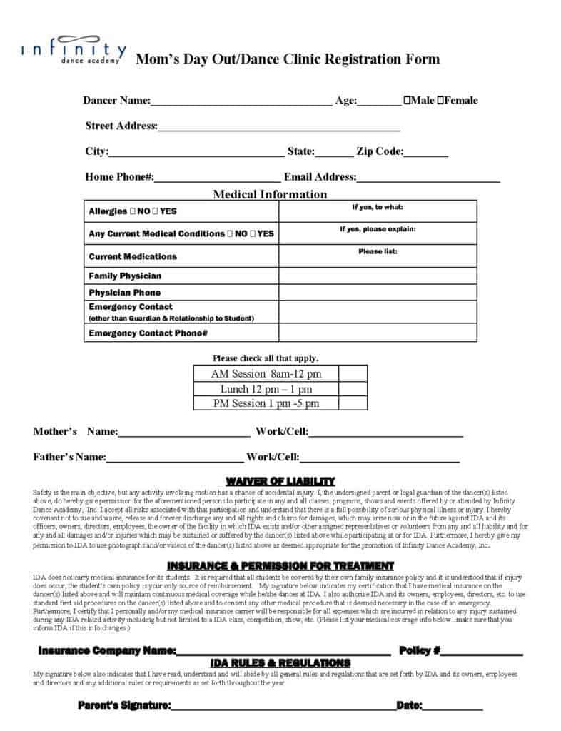 Academy Registration Form Templates Word Excel Fomats 5194