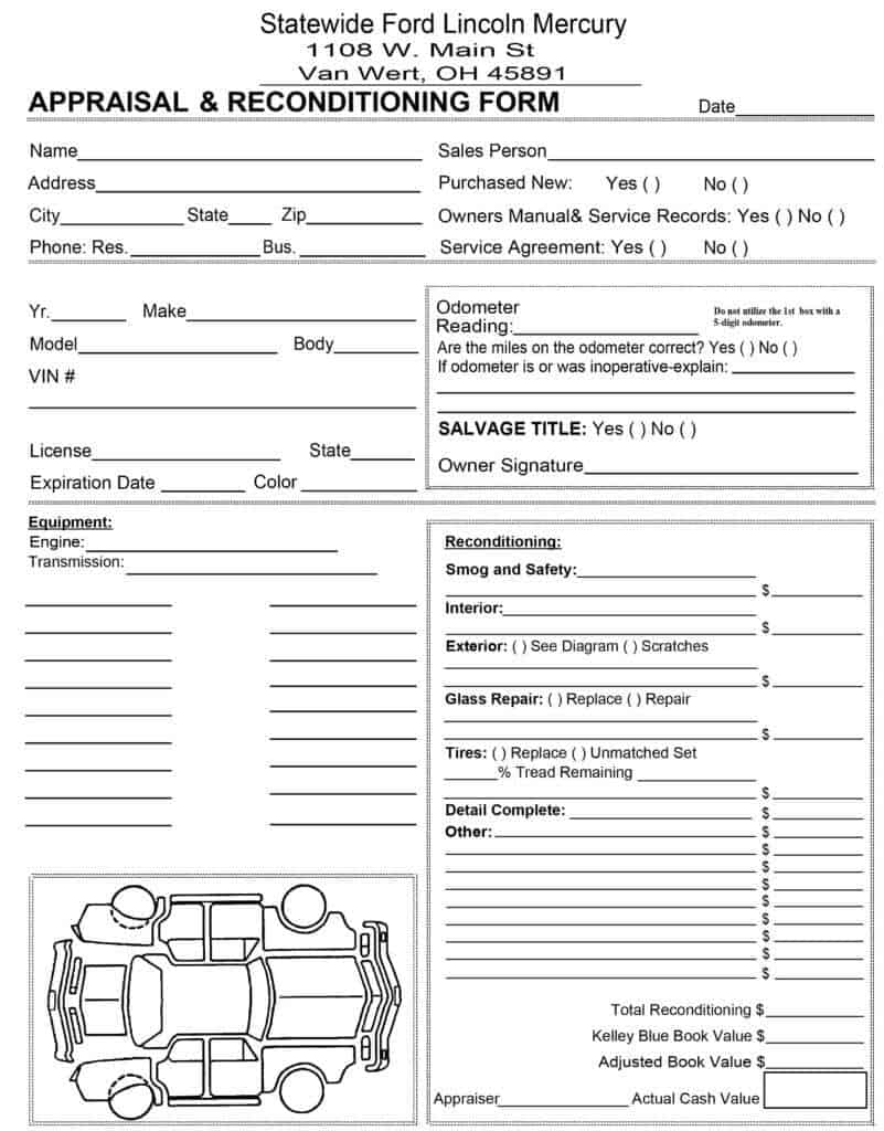 Car Appraisal Forms - Word Excel Fomats