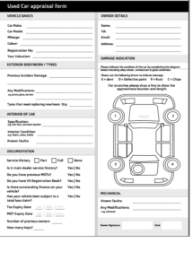 Car Appraisal Forms - Word Excel Fomats