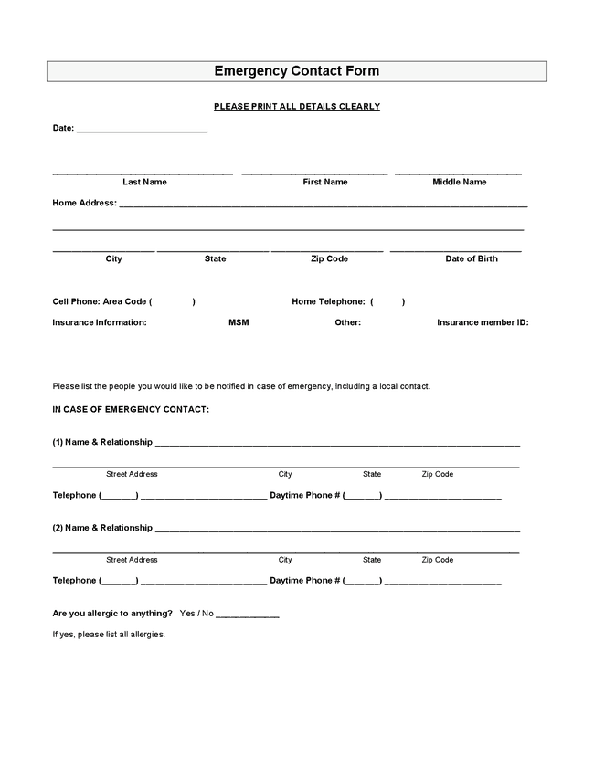 Employee Emergency Contact Form 5.