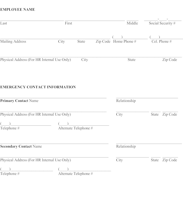 Employee Emergency Contact Form 6.