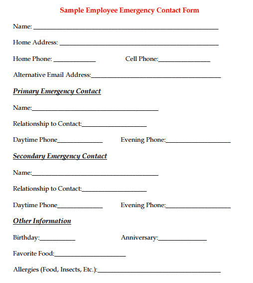 Employee Emergency Contact Form 9.