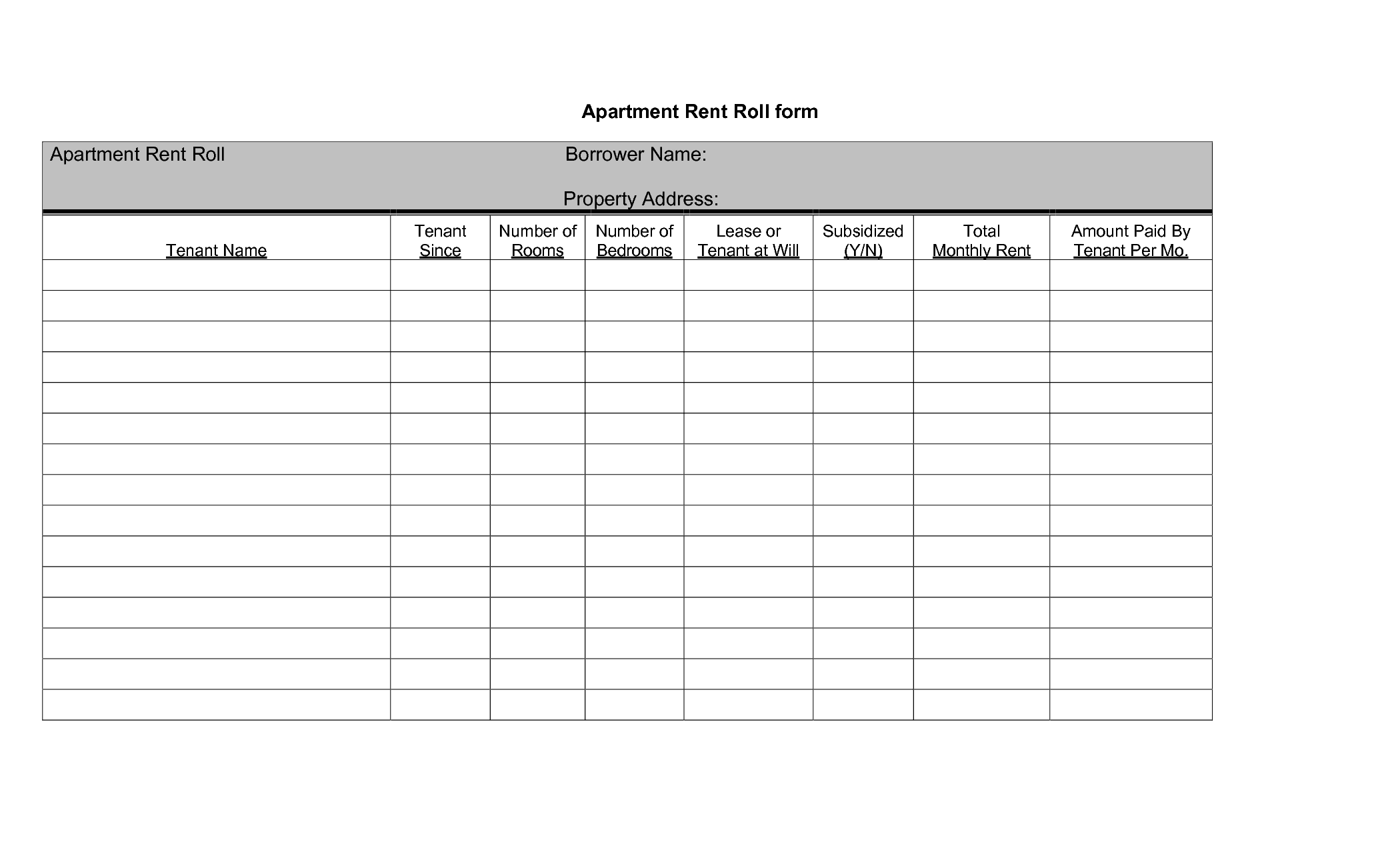 Rent Roll Templates Word Excel Fomats