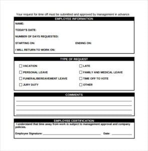 Time Off Request Forms - Word Excel Fomats