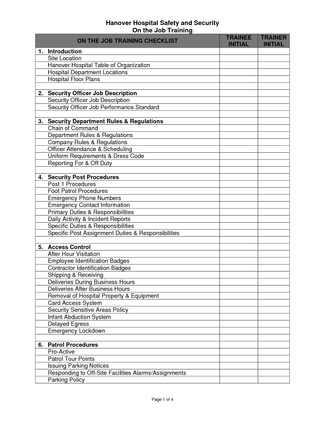Free Training Checklist Template Word Printable Templates