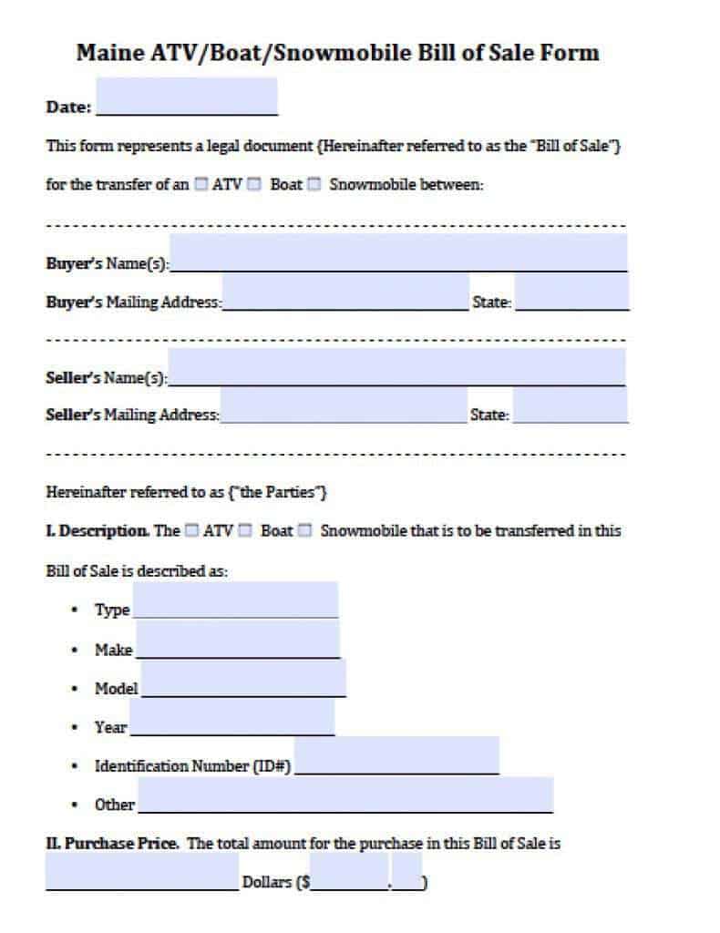 Atv Bill Of Sale Template