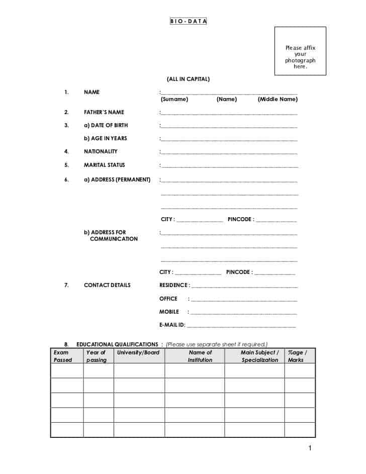 11 Free Bio Data Forms And Templates Word Excel Fomats 7600
