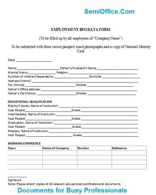 Bio Data Forms Word Excel Fomats 7460