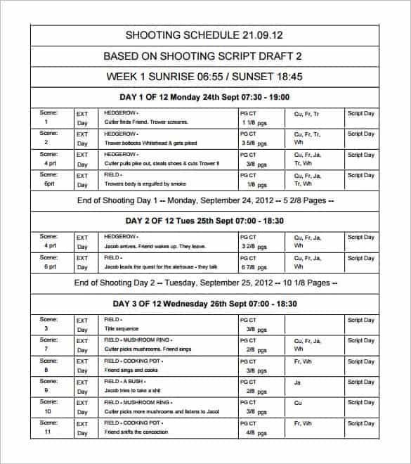 12 Shooting Schedule Templates Word Excel PDF Word Excel Fomats