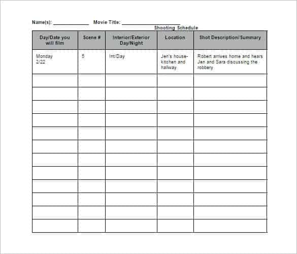 12 Shooting Schedule Templates Word Excel PDF Word Excel Fomats