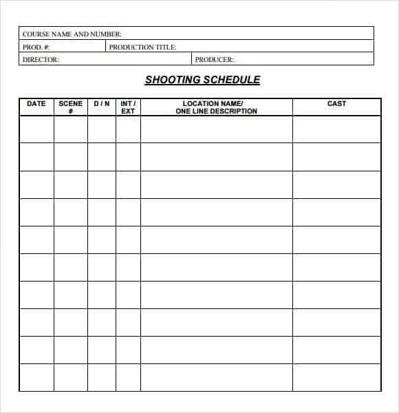 12 Shooting Schedule Templates Word Excel PDF Word Excel Fomats