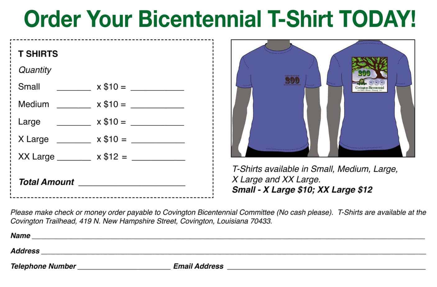 Tshirt Order Forms Word Excel Fomats