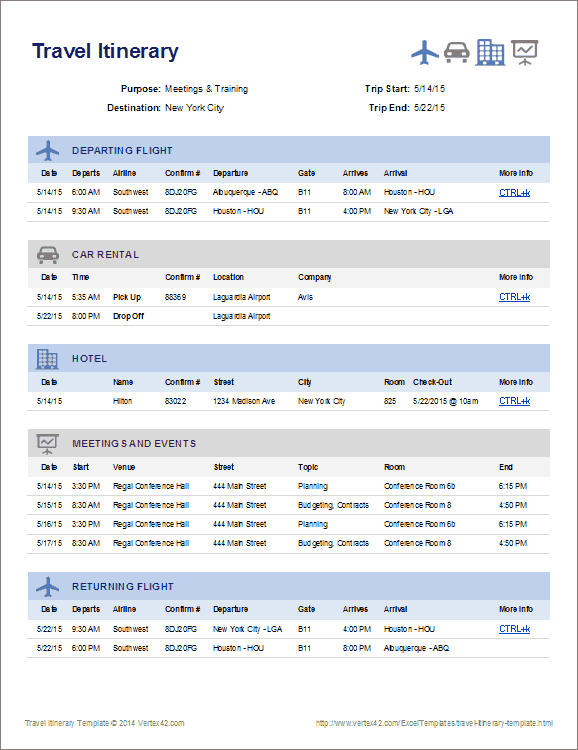 best excel travel itinerary template