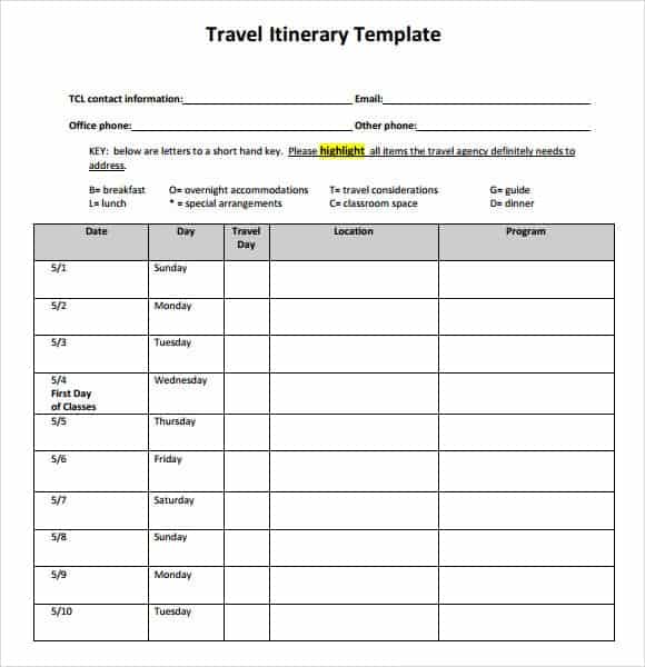 Travel Itinerary Template Microsoft Word Geoopm