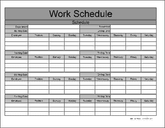 Work Schedule Sample Template Printable Schedule Template Images