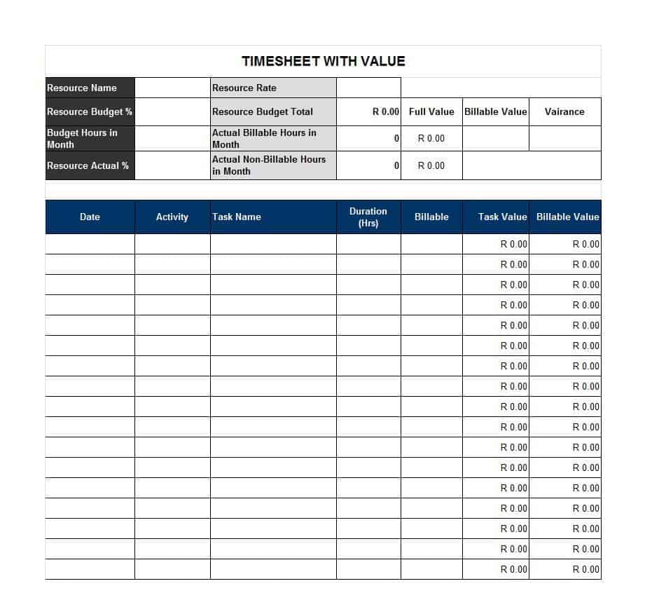 16 Timesheet Templates Free Word Excel Fomats