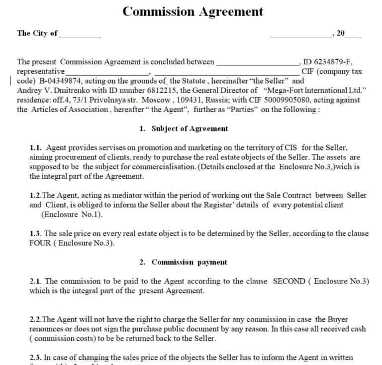 17 Sample Commission Agreement Templates Word Excel Fomats 1405