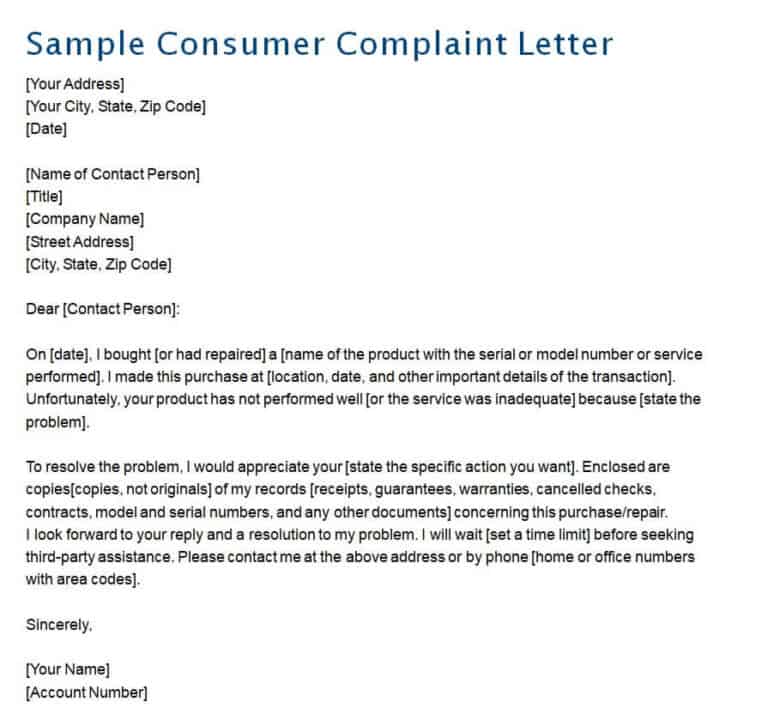 Professional Complaint Letter Templates Formats Word Excel Fomats