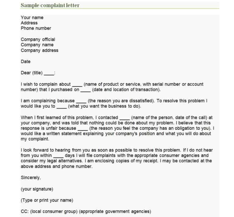 Professional Complaint Letter Templates Formats Word Excel Fomats