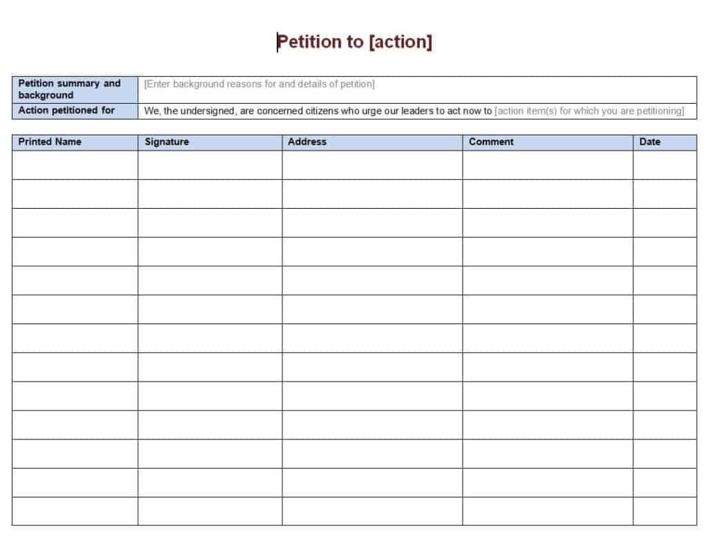 Printable Blank Petition Signature Sheet Template Printable Form 