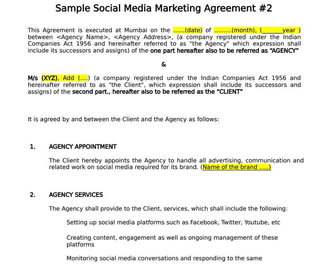 Top 10 FREE Social Media Contract Templates Word Excel Fomats