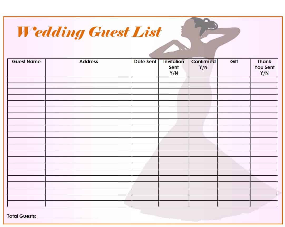 Top 14 Wedding Guest List Templates [WORD, EXCEL & PDF] - Word Excel Fomats