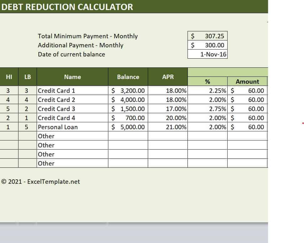 Debt Reduction Calculator Sample 47769209 