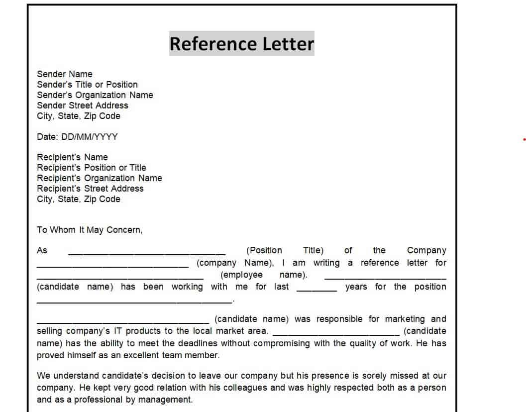 Reference Letter Format Word Find Word Templates