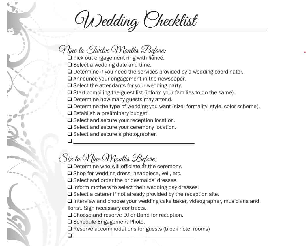 21 Free Wedding Checklist Templates Word And Pdf Word Excel Fomats 8661